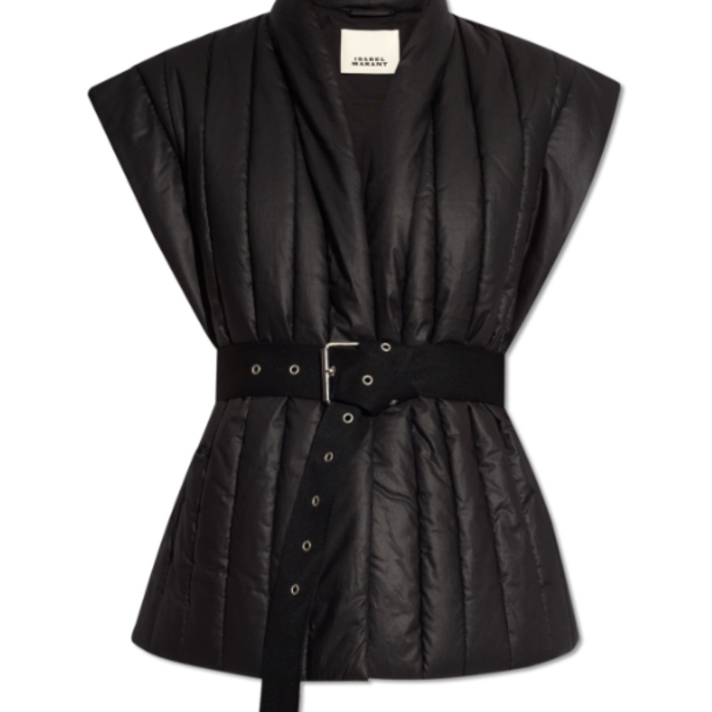 ISABEL MARANT Ajali belted Quilted Gilet Puffer Vest in Black Size 38 Medium